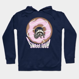 Sweet Love Cute raccoon and Yummy donut Pink Hoodie